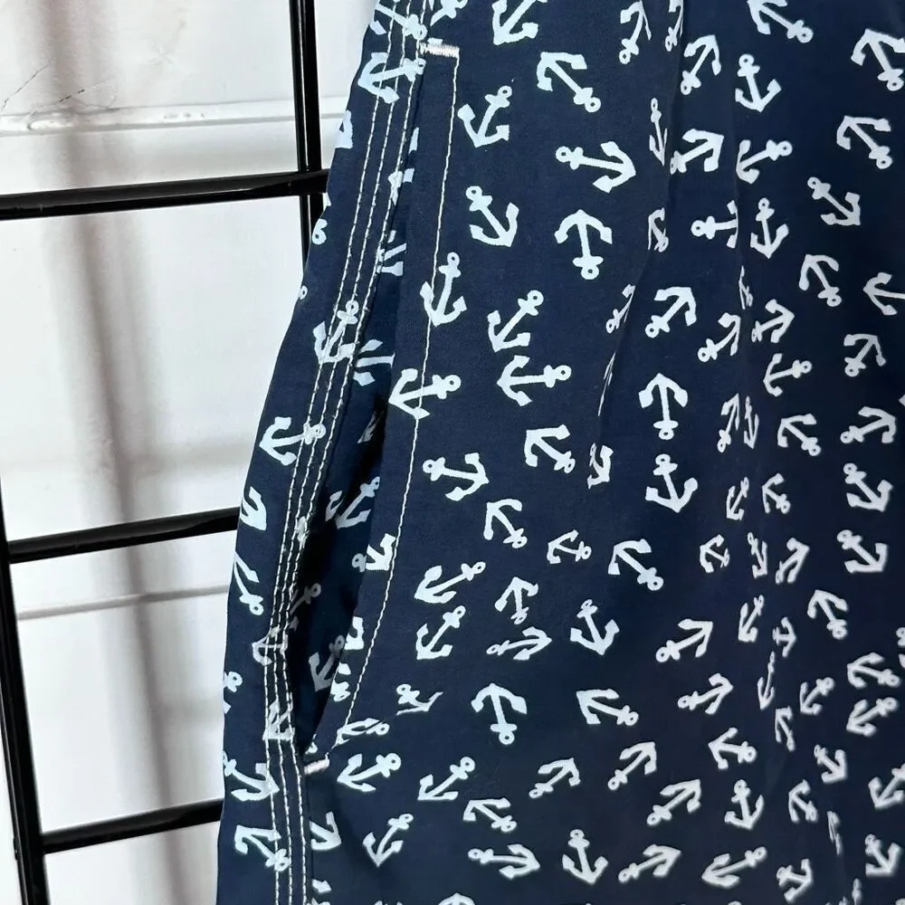J. Crew Nautical Swim Board Shorts Mens 32‎ Navy Anchors Coastal Preppy